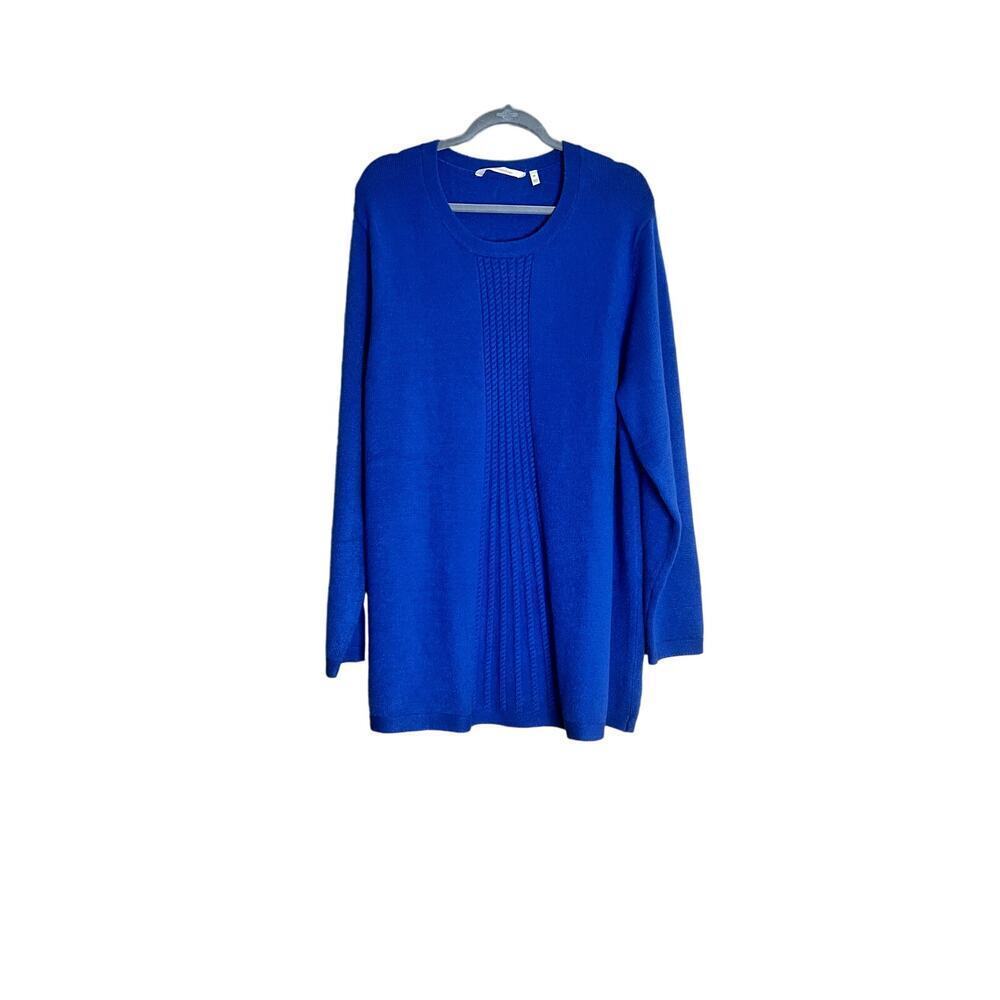 Soft Surroundings womens sweater tunic blue long sleeves cable knit middle